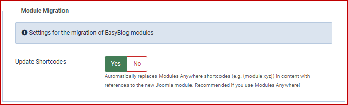 Automatically replaces Modules Anywhere shortcodes (e.g., { module xyz }) in the content by referencing the new Joomla module. Recommended if you are using Modules Anywhere!