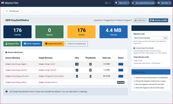 This process migrates the files – media files – from the EasyBlog folders to Joomla and assigns them to the content files.